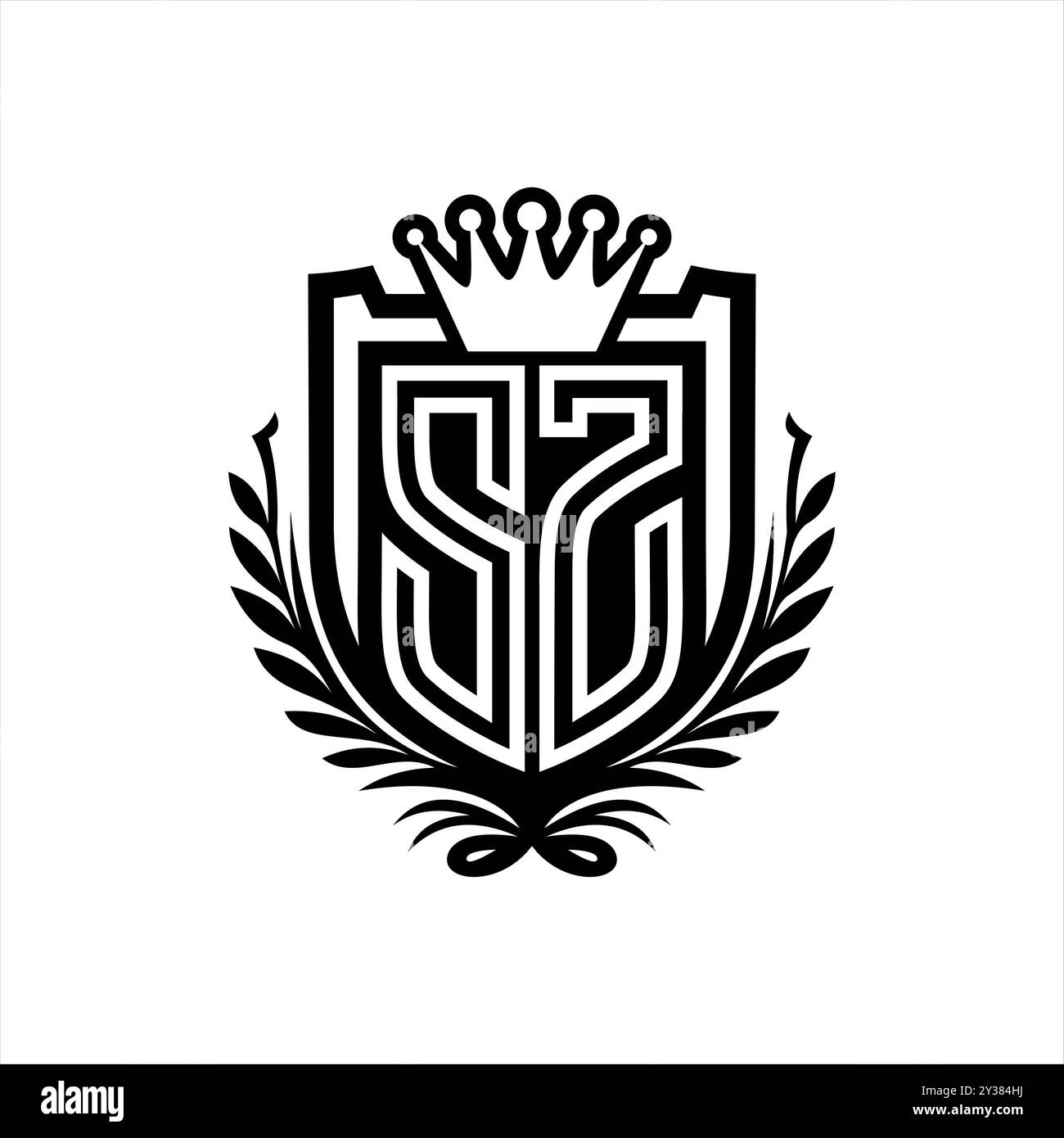 SZ Letter logo heraldic shield shape with crown, vintage shield on ...