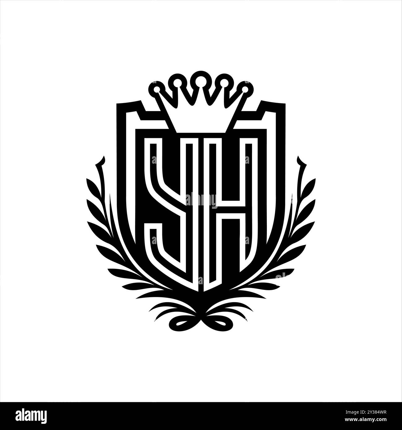 YH Letter logo heraldic shield shape with crown, vintage shield on ...