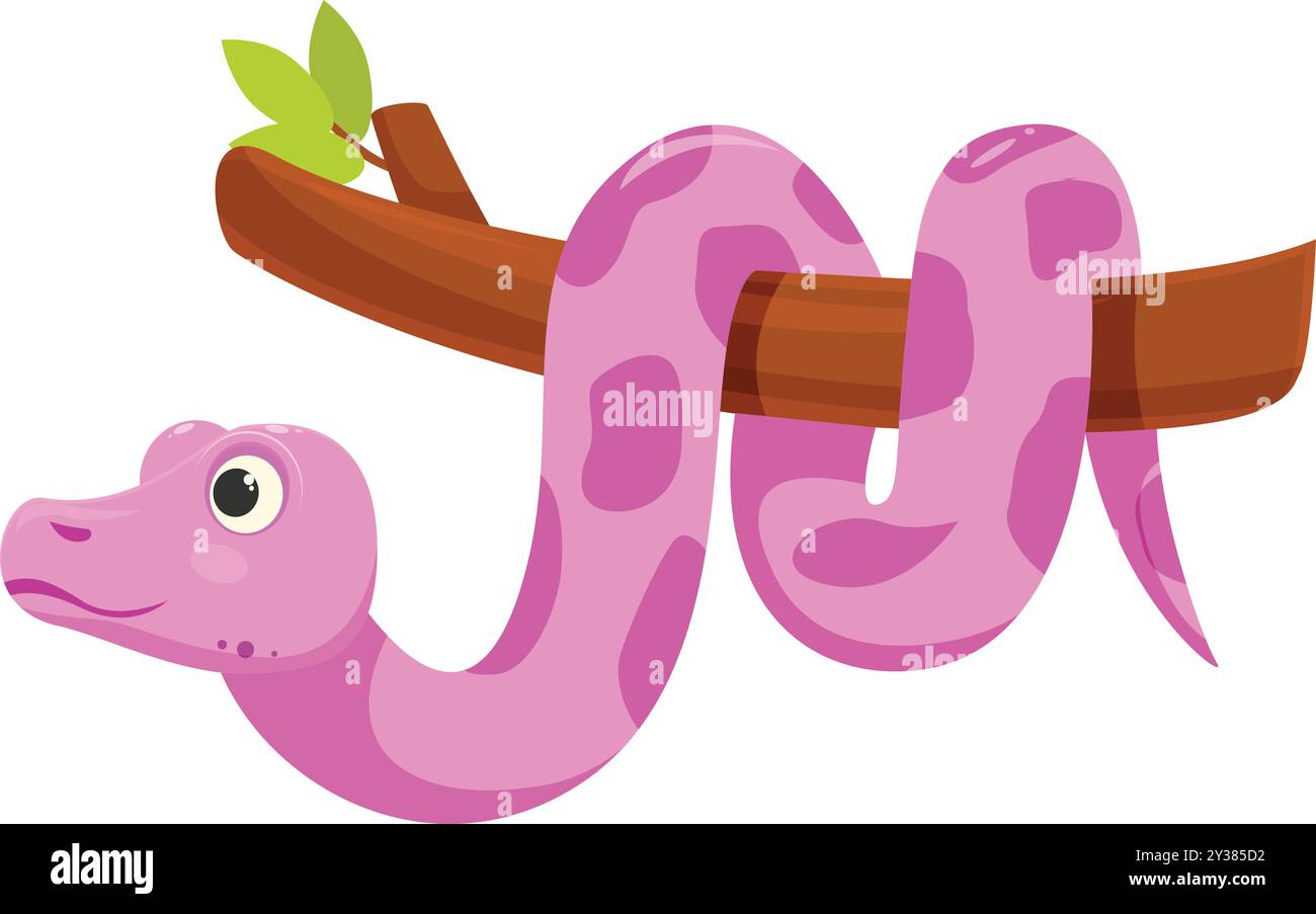 Friendly looking pink snake is hanging on a tree branch, enjoying its time in nature Stock Vector
