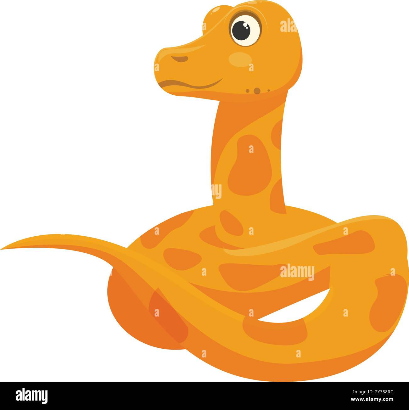 Friendly looking cartoon python with orange and yellow scales is coiled ...