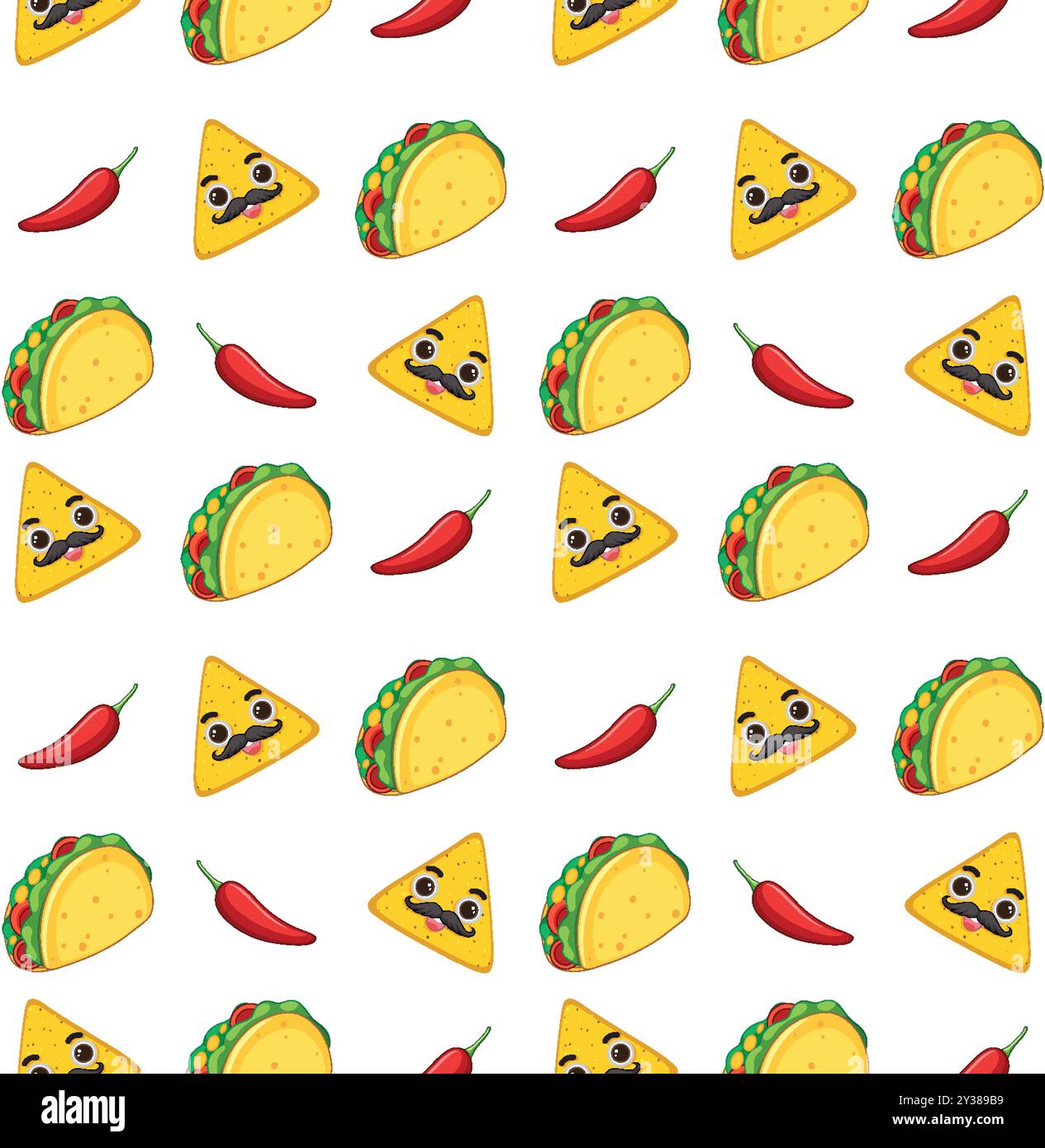Seamless pattern with tacos and chili peppers Stock Vector