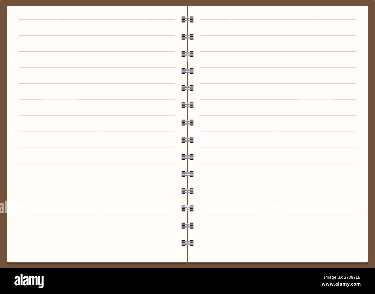 Open notebook with blank lined pages and a brown cover is laying flat ...