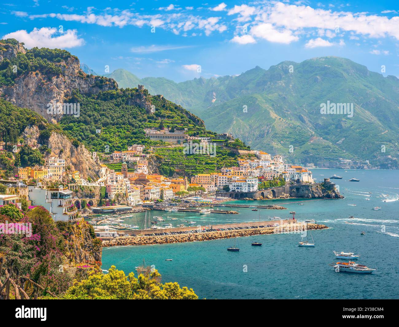 Landscape with Amalfi town at famous Amalfi Coast, Italy Stock Photo ...