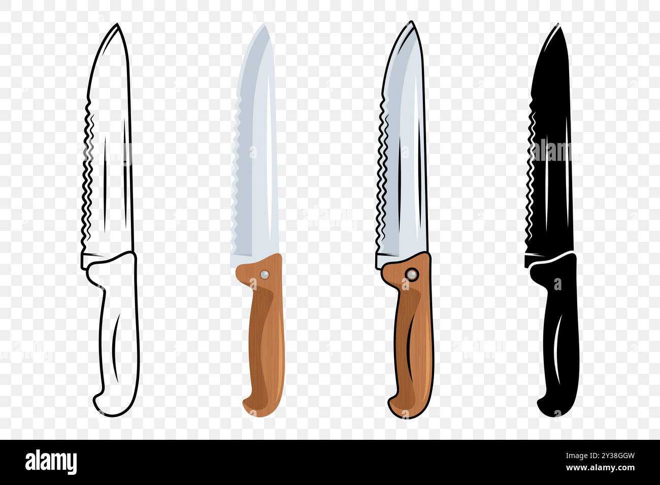 Vector Kitchen Knife Icon Set Bread Knife with Serrated Blade Chef Knife Design Templates Vector Kitchen Knife Icon Set Bread Knife with Serrated Blade Chef Knife Design Templates