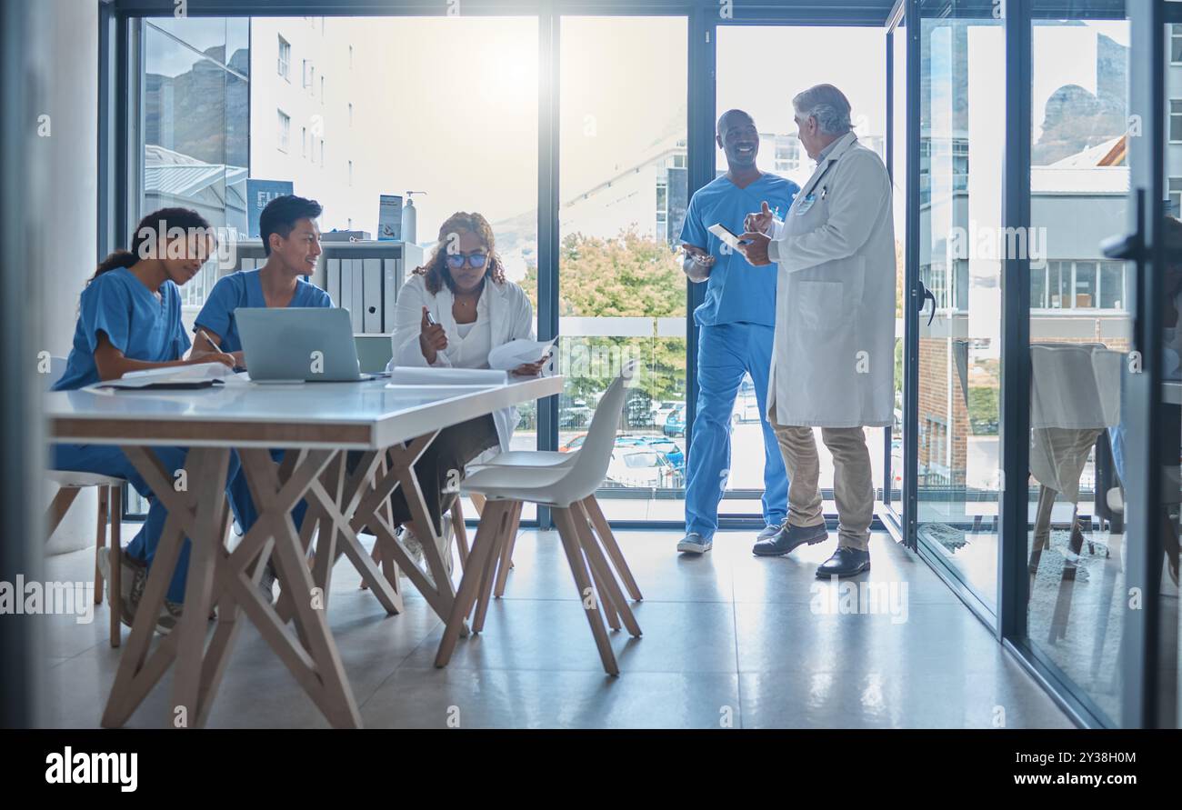 Medical, team and people in meeting in boardroom for healthcare ...