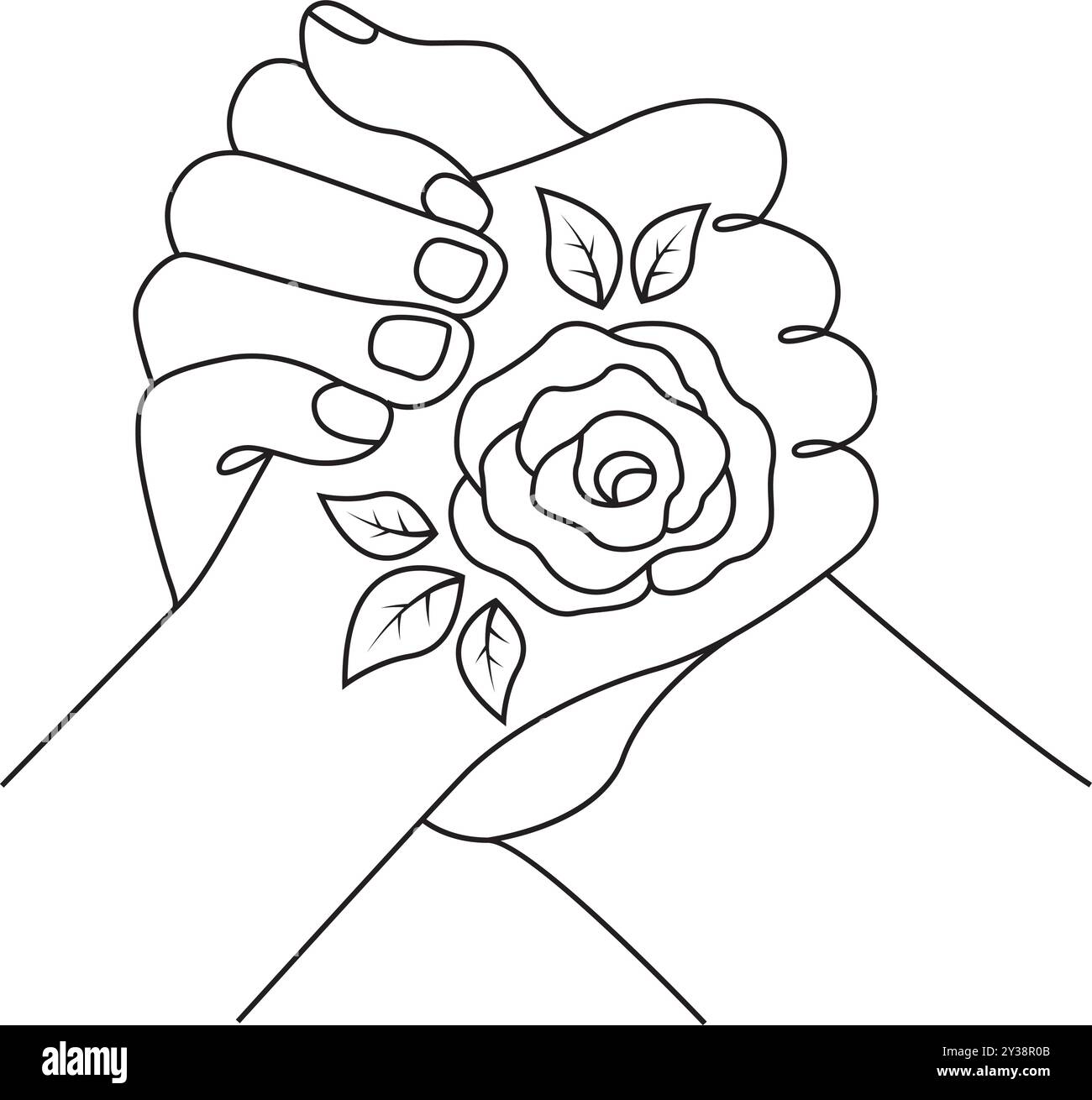 Husband and wife hands holding each other with rose vector. Love , relation and Friendship icon. Stock Vector