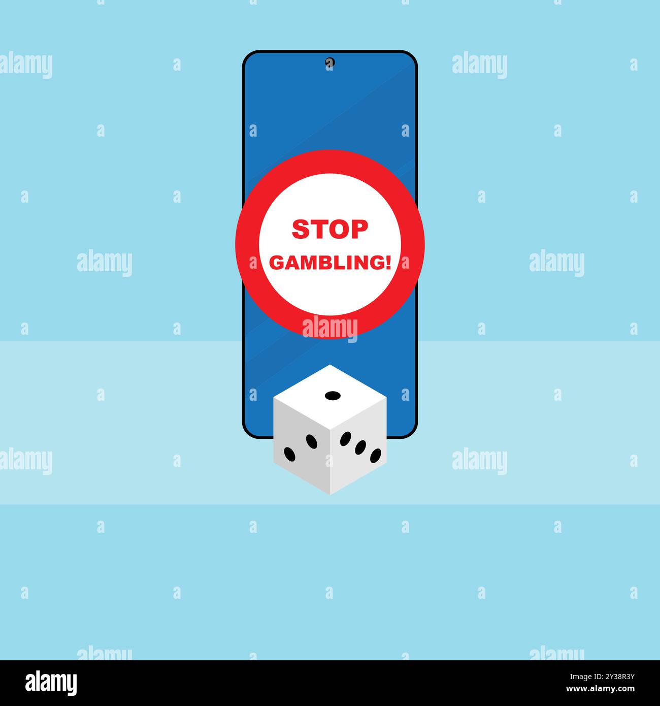 Smartphone with a dice and the message stop gambling on its screen Stock Vector