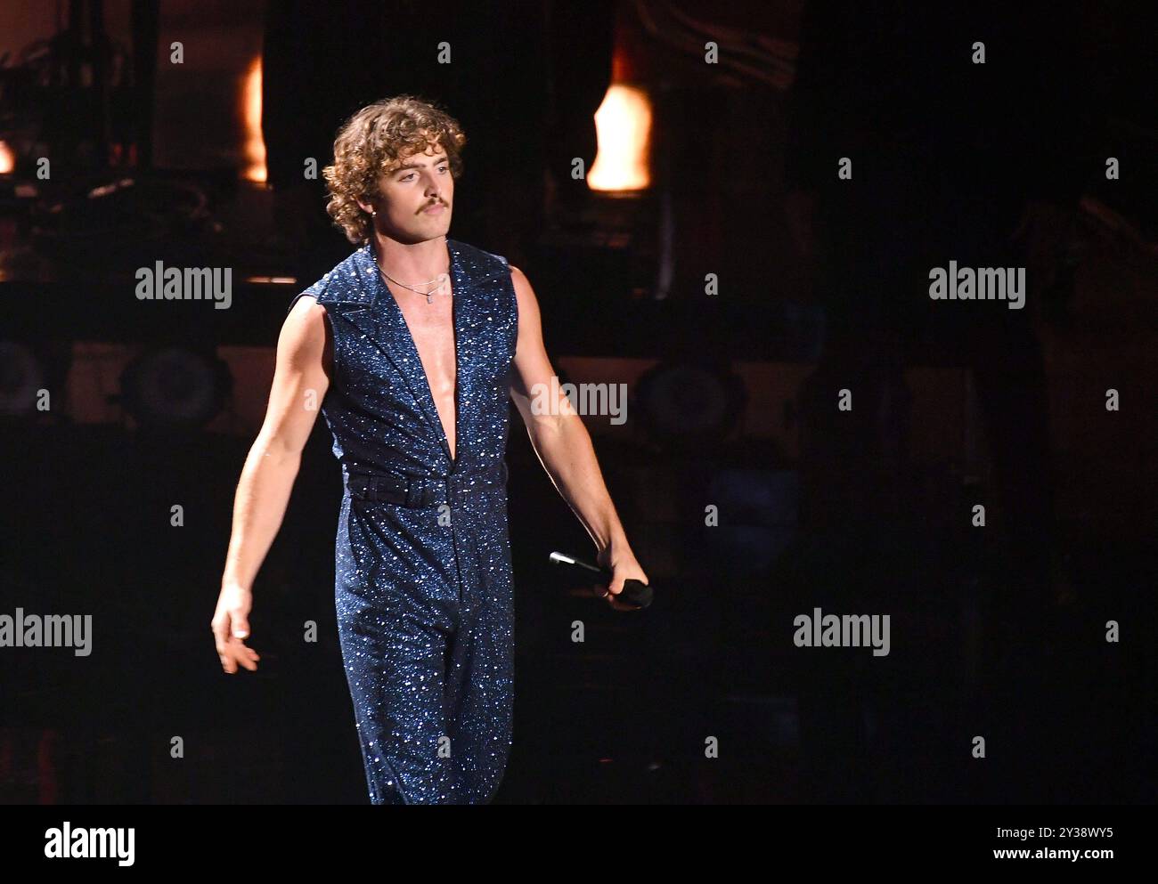 Benson Boone performs during the 2024 MTV Video Music Awards at UBS