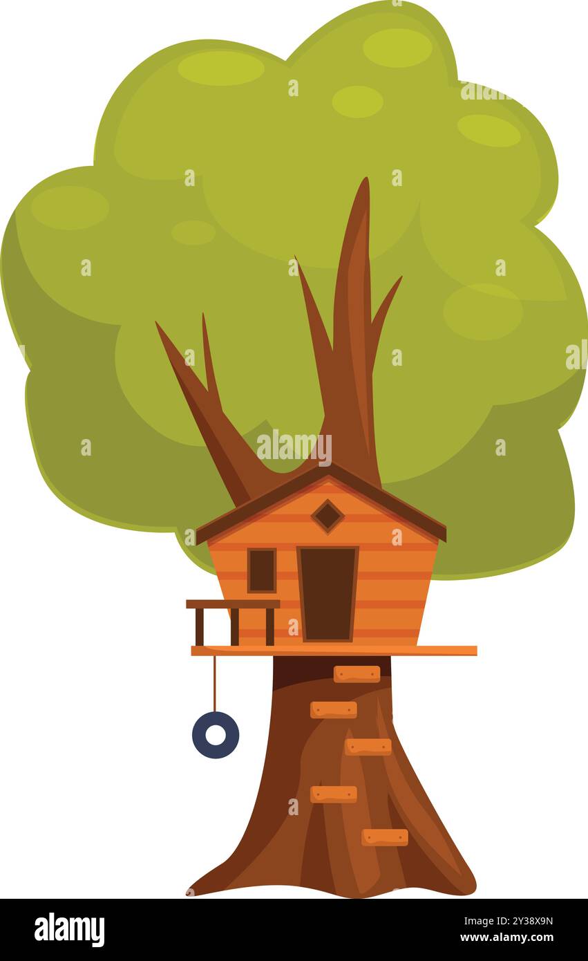 Cartoon treehouse, perfect for topics like childhood, nature, imagination, etc Stock Vector