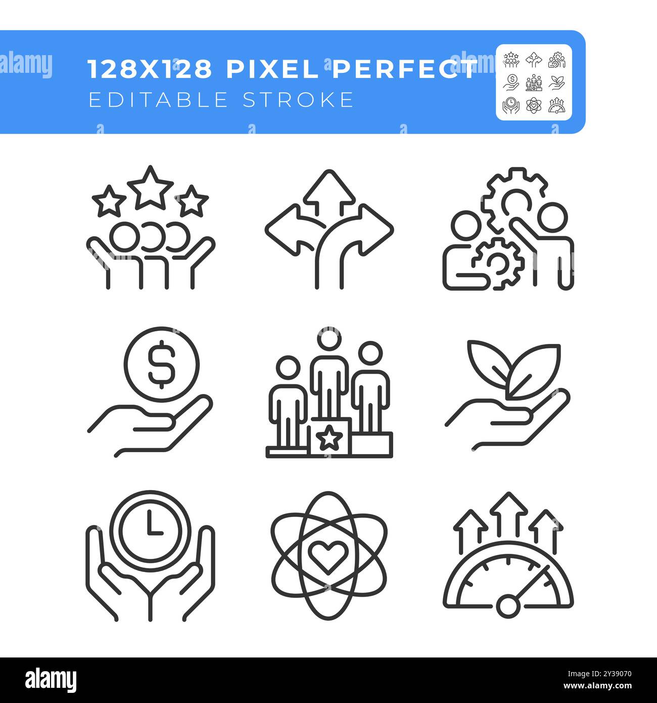 Teamwork organization pixel perfect linear icons set Stock Vector