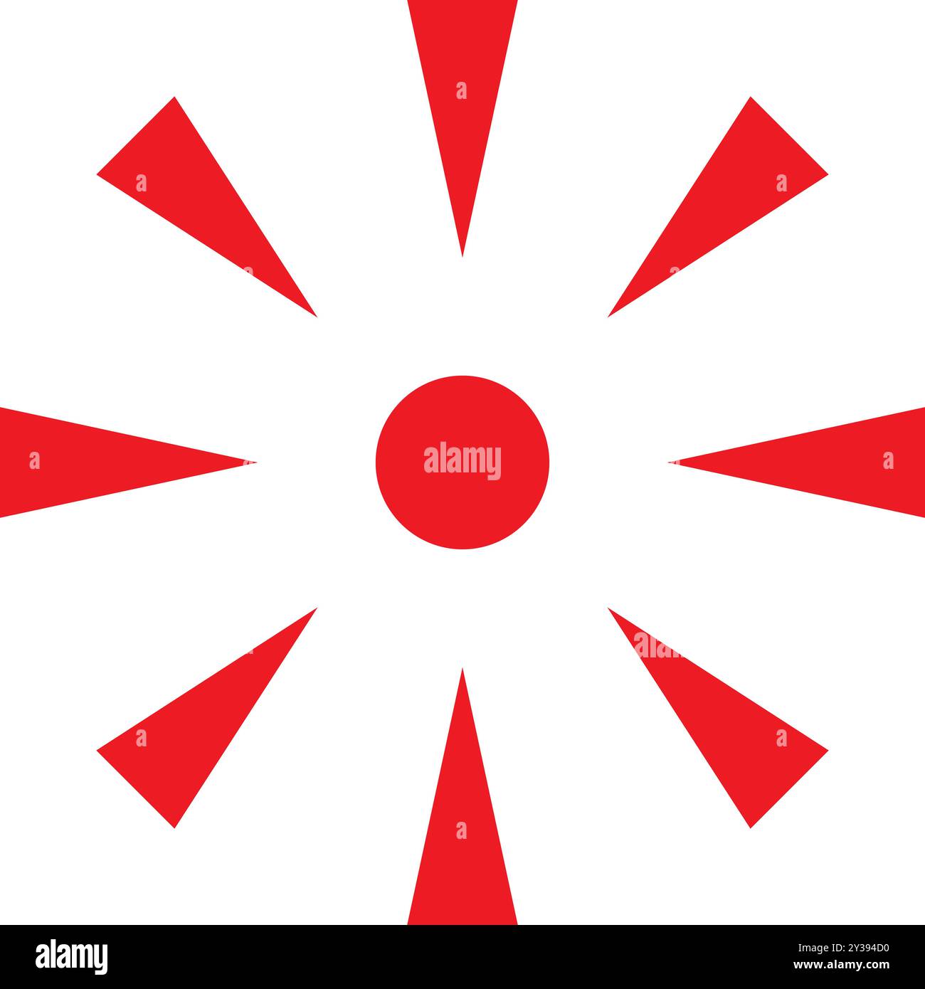 Red triangles pointing at a red dot, symbolizing convergence, focus, or a central target Stock Vector