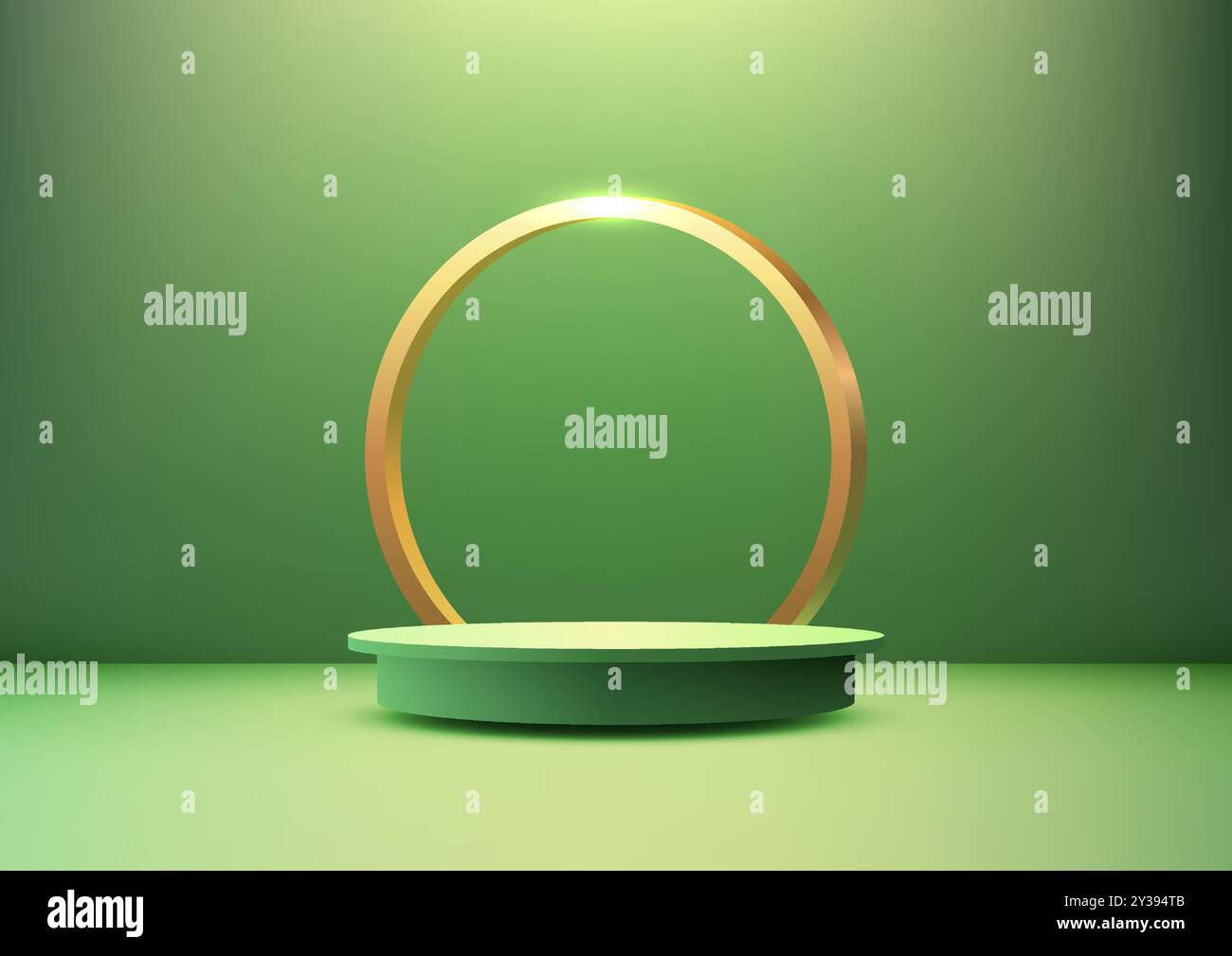 Minimalist 3D Green Podium with Golden Circular Frame, Modern Product ...