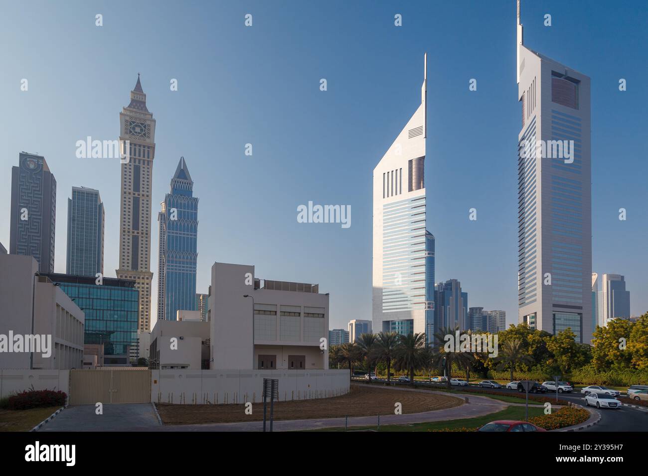 The Emirates Towers modern skyscrapers, Dubai, United Arab Emirates ...