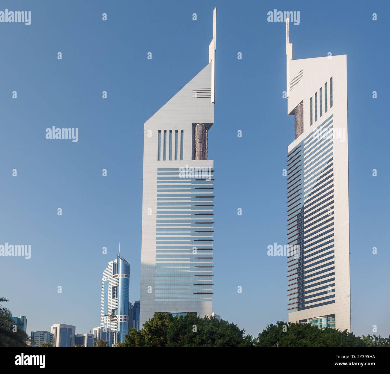 The Emirates Towers modern skyscrapers, Dubai, United Arab Emirates ...