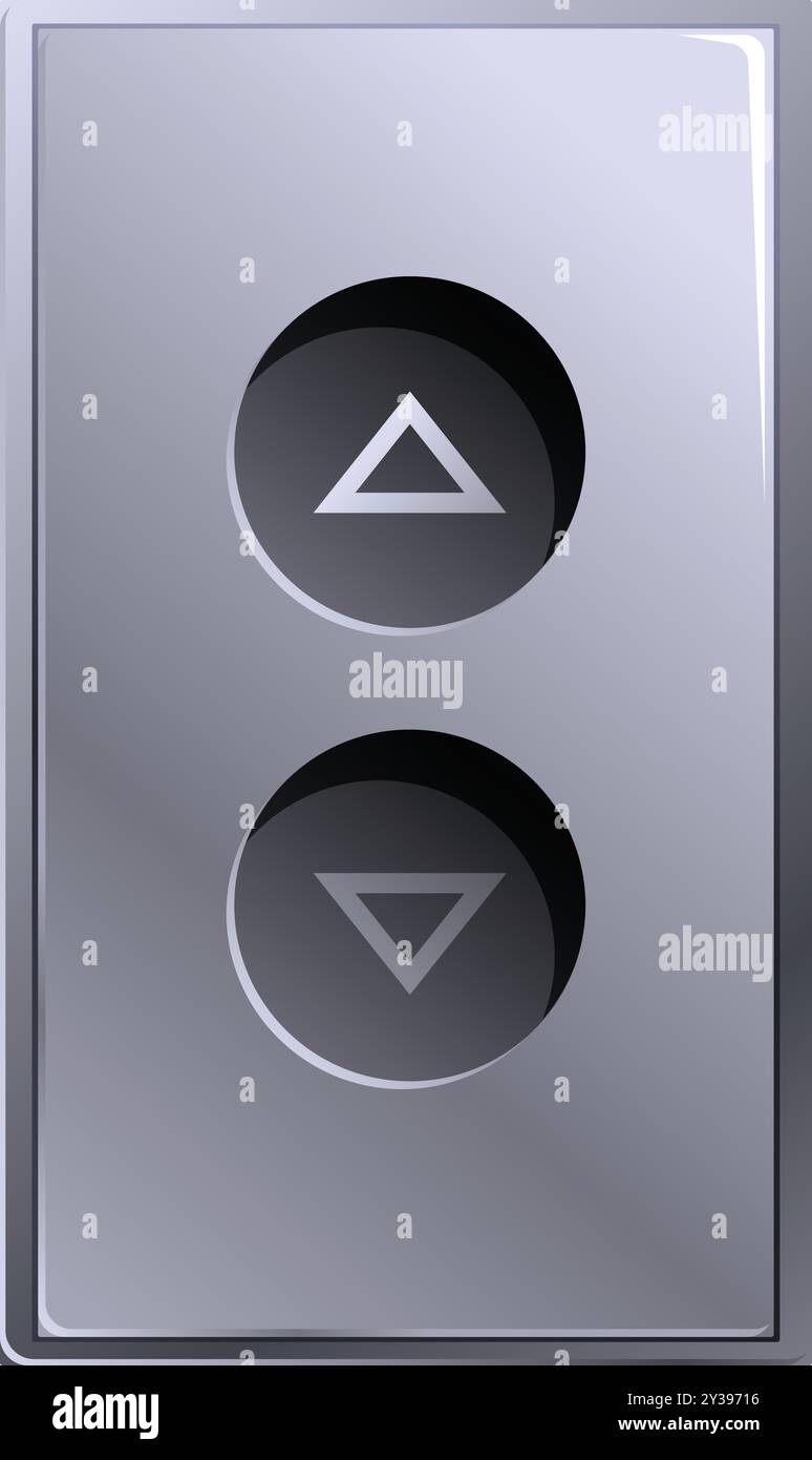 Silver elevator button panel with up and down arrow buttons for selecting floor direction Stock Vector