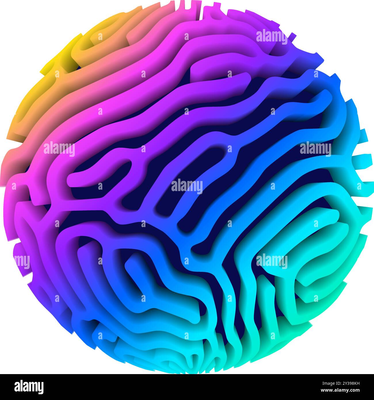 3d orb shape with algorithmic pattern, holographic color gradient. Scientific 3D ball concept Stock Vector