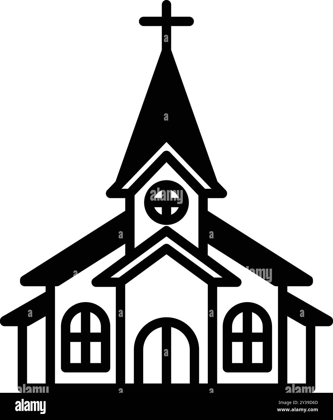 A church with a steeple and a cross on top Stock Vector