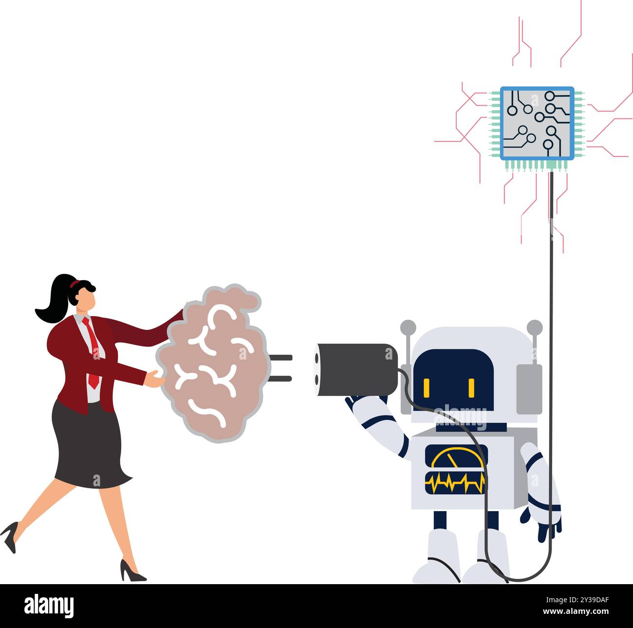 Businesswoman and Robot, Collective Ideas Stock Vector