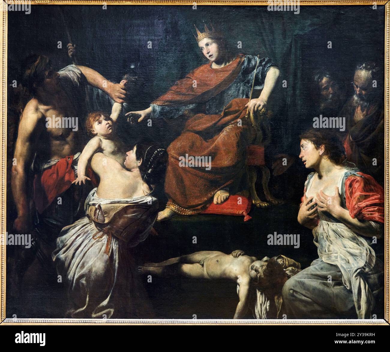 The Judgement of Solomon, Oil on canvas, about 1627-1629, Valentin de BOULOGNE, dit LE VALENTIN, Coulommiers, 1591 - Rome (Italie), 1632, Musée du Lou Stock Photo