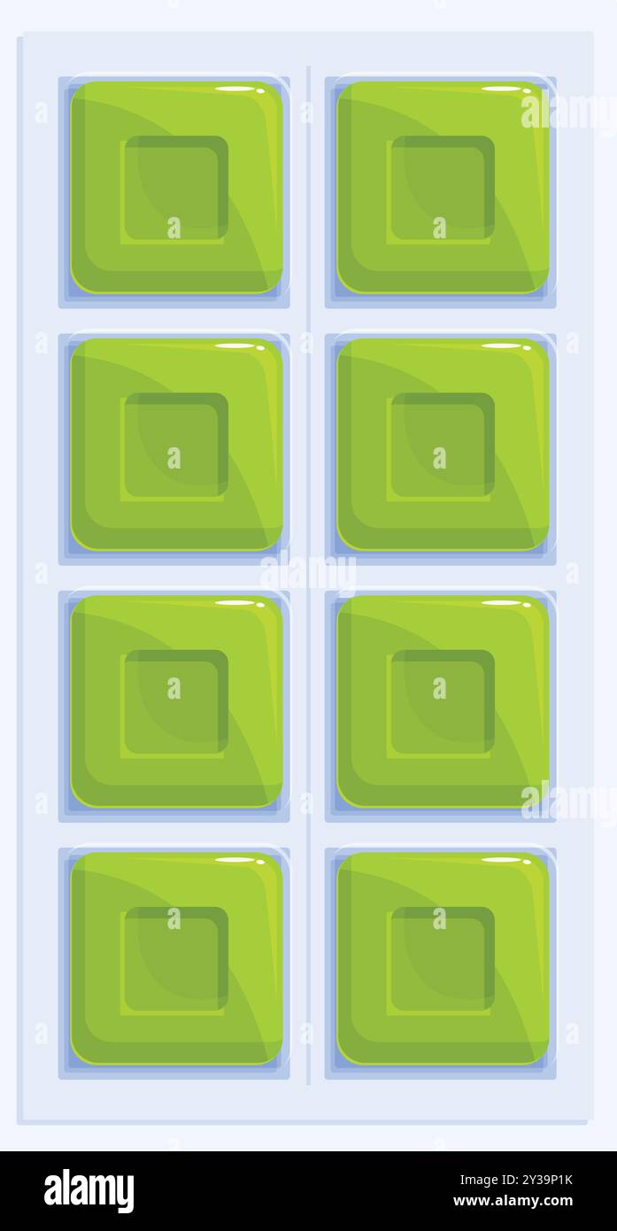 Green square chocolate bar in white wrapper packaging being held vertically Stock Vector