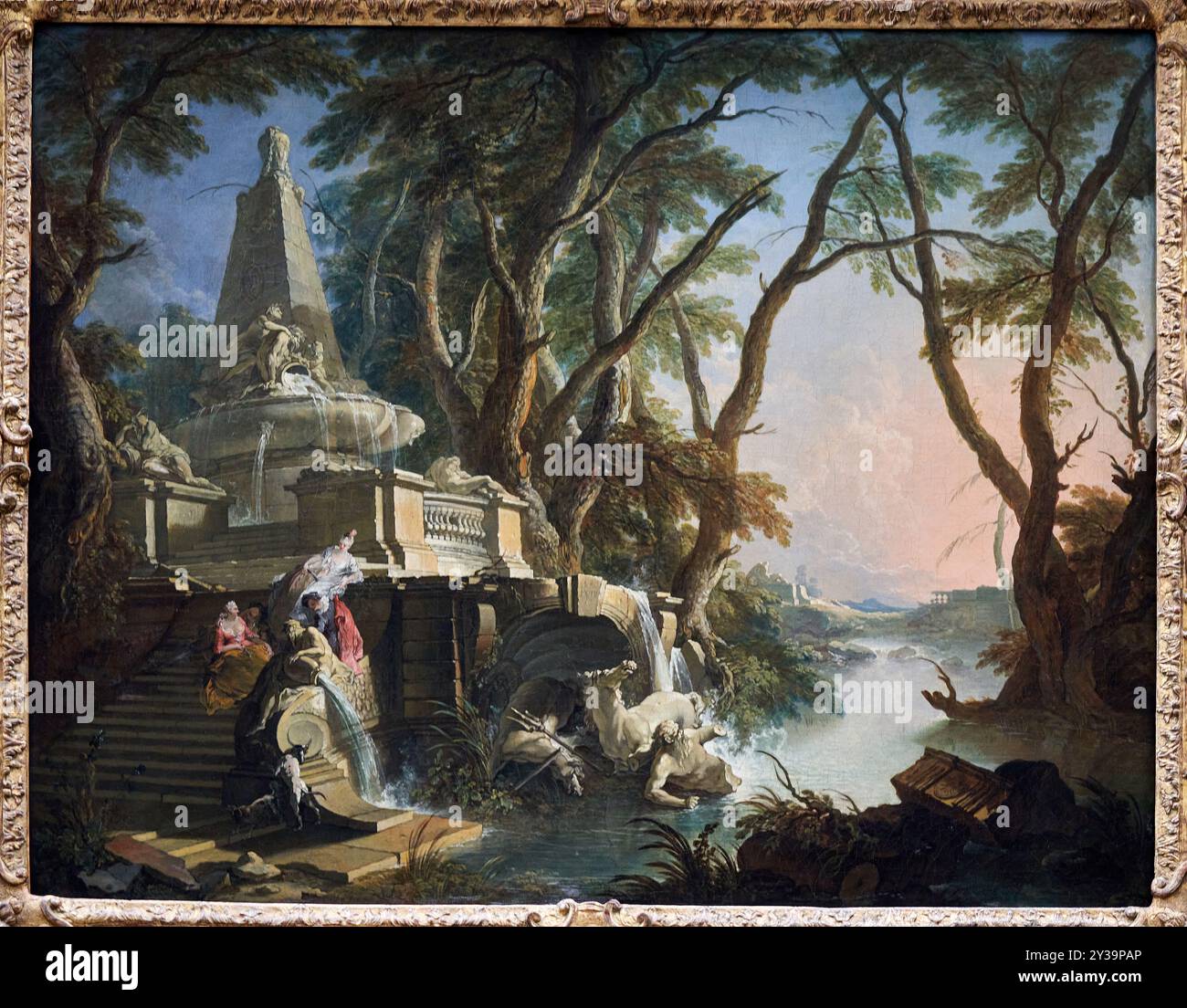 Imaginary Landscape, also known as Landscape with a Fountain and a Broken Statue of Neptune, About 1736, Jacques de LAJOUE, Paris, 1686 - 1761, Musée Stock Photo