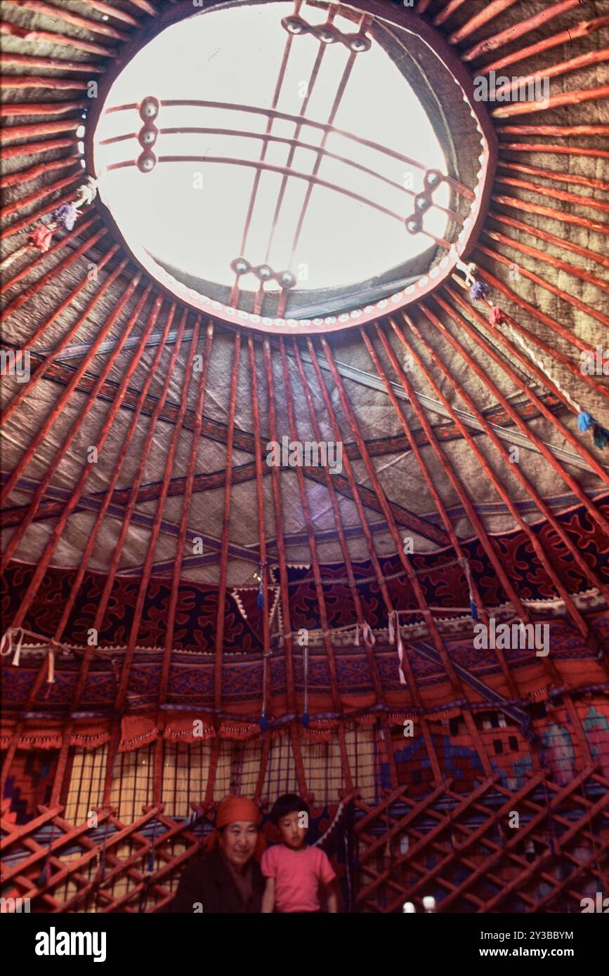Yurt Rafter Detail An intimate look inside a traditional Kyrgyz yurt, showcasing cultural ...