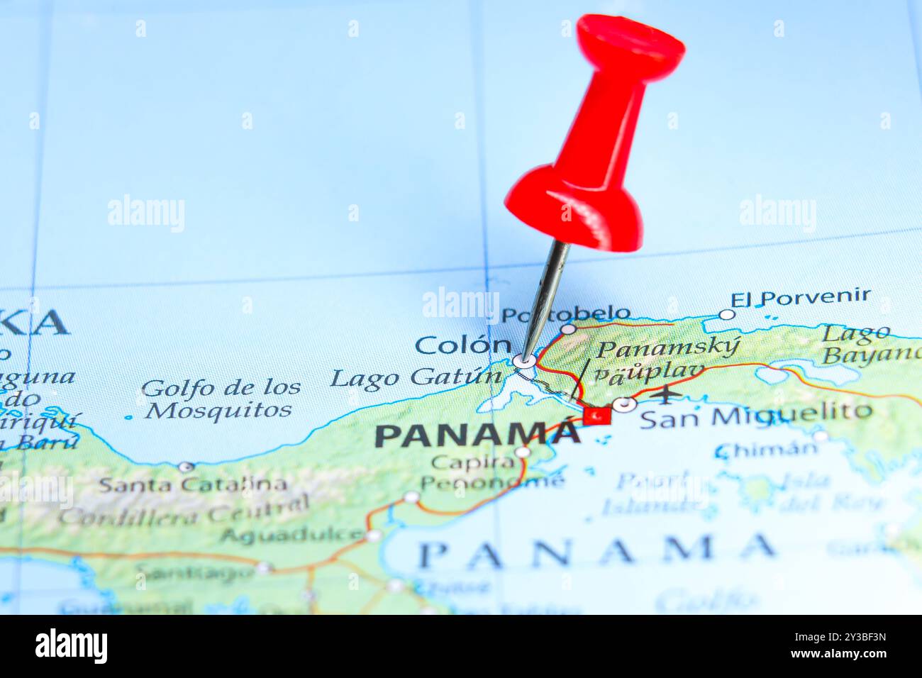 Colón, Panama pin on map Stock Photo