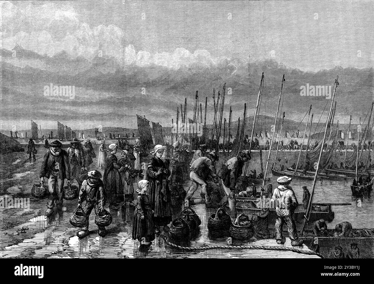 Sardine fishery on the coast of Brittany, 1871. View of '...the arrival ...