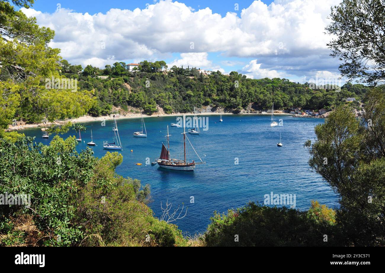 Sailboats at anchor at Anse Mejan in summer Stock Photo - Alamy