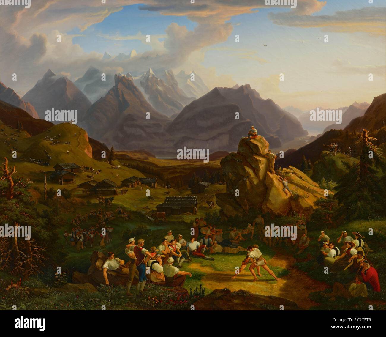 Schwingen tournament on Balisalp, 1822-1823. Private Collection. Stock Photo