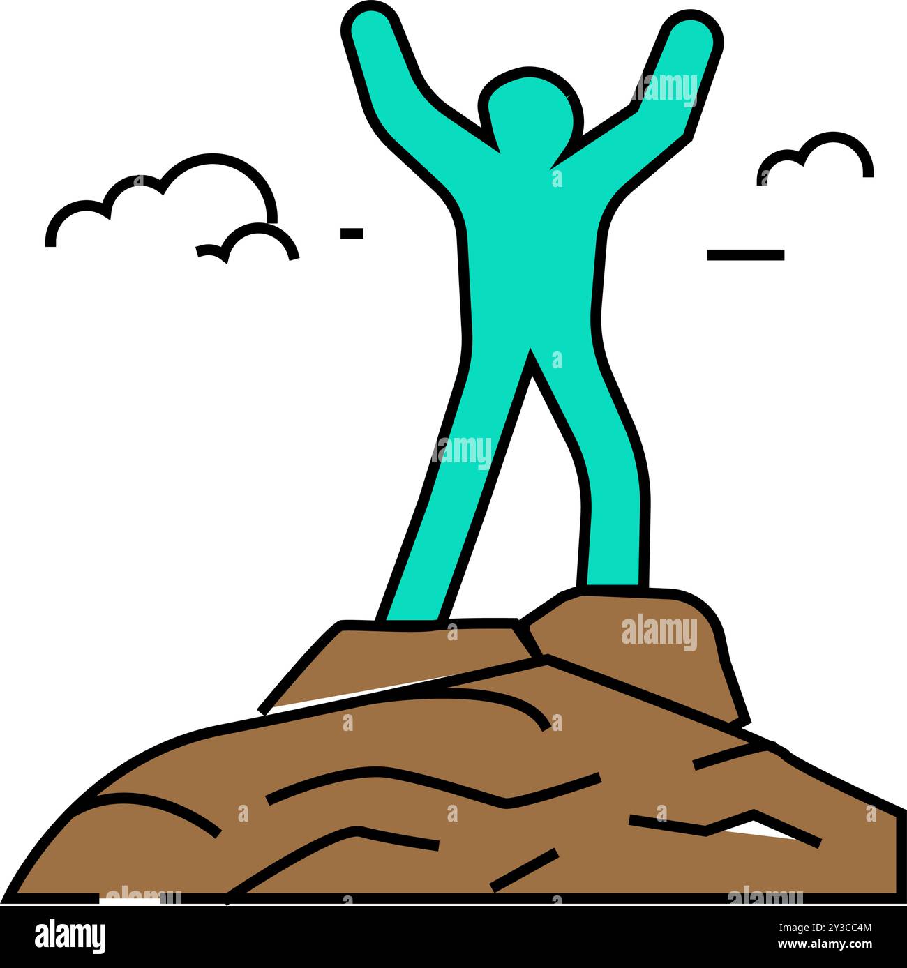 Mountaineer on the top adventure icon color illustration stock vector