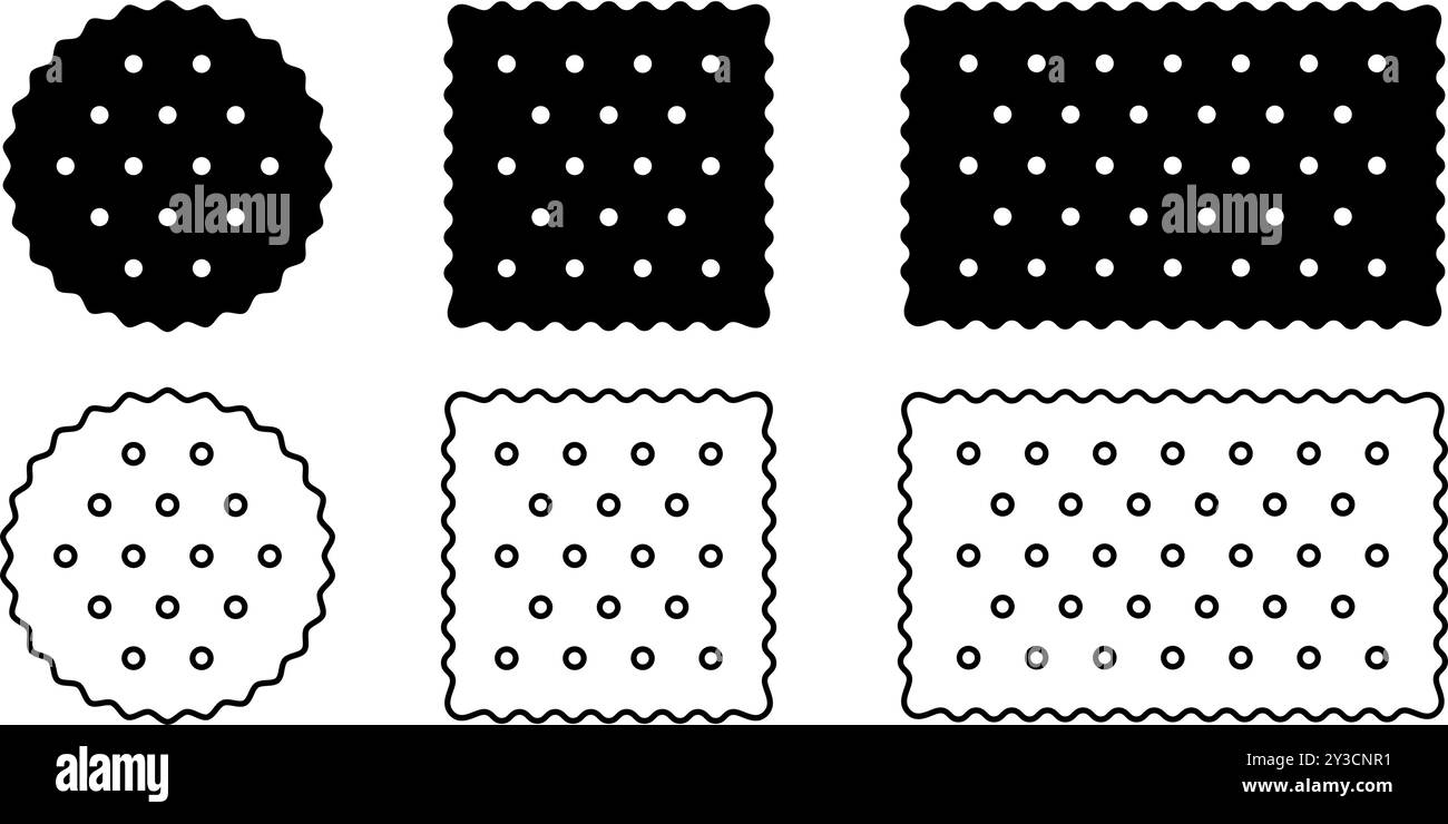 Set of whole cracker icons. Sweet or salty biscuit cookies in round ...