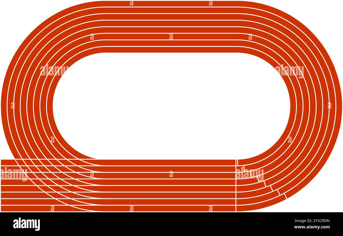 Red running track. Sports stadium aerial top view. Racetrack for sprint, marathon or other athletic competitions isolated on white background. Vector flat illustration. Stock Vector