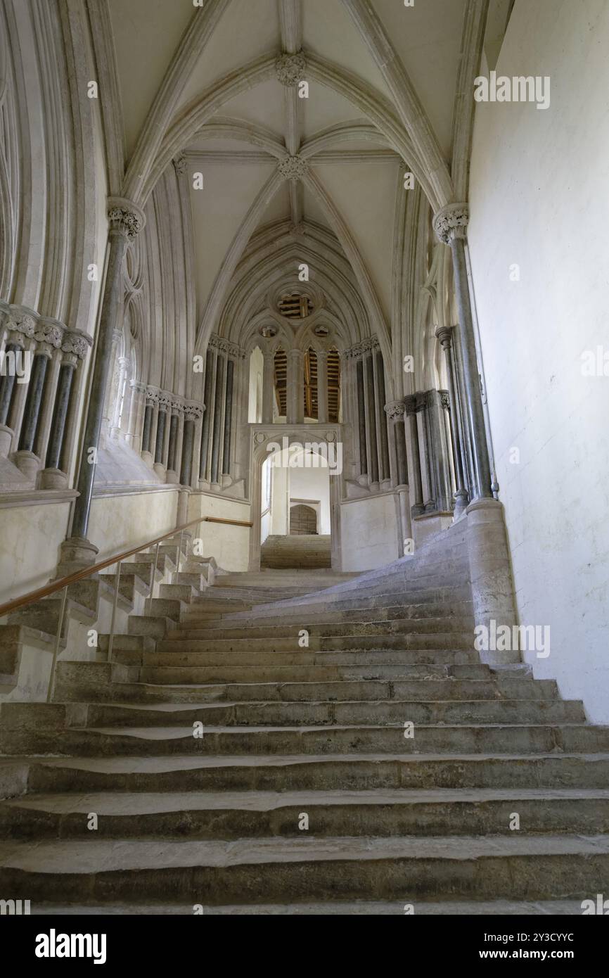 Interior view, staircase to the Chapter House, Wells Cathedral, Wells, England, Great Britain Stock Photo