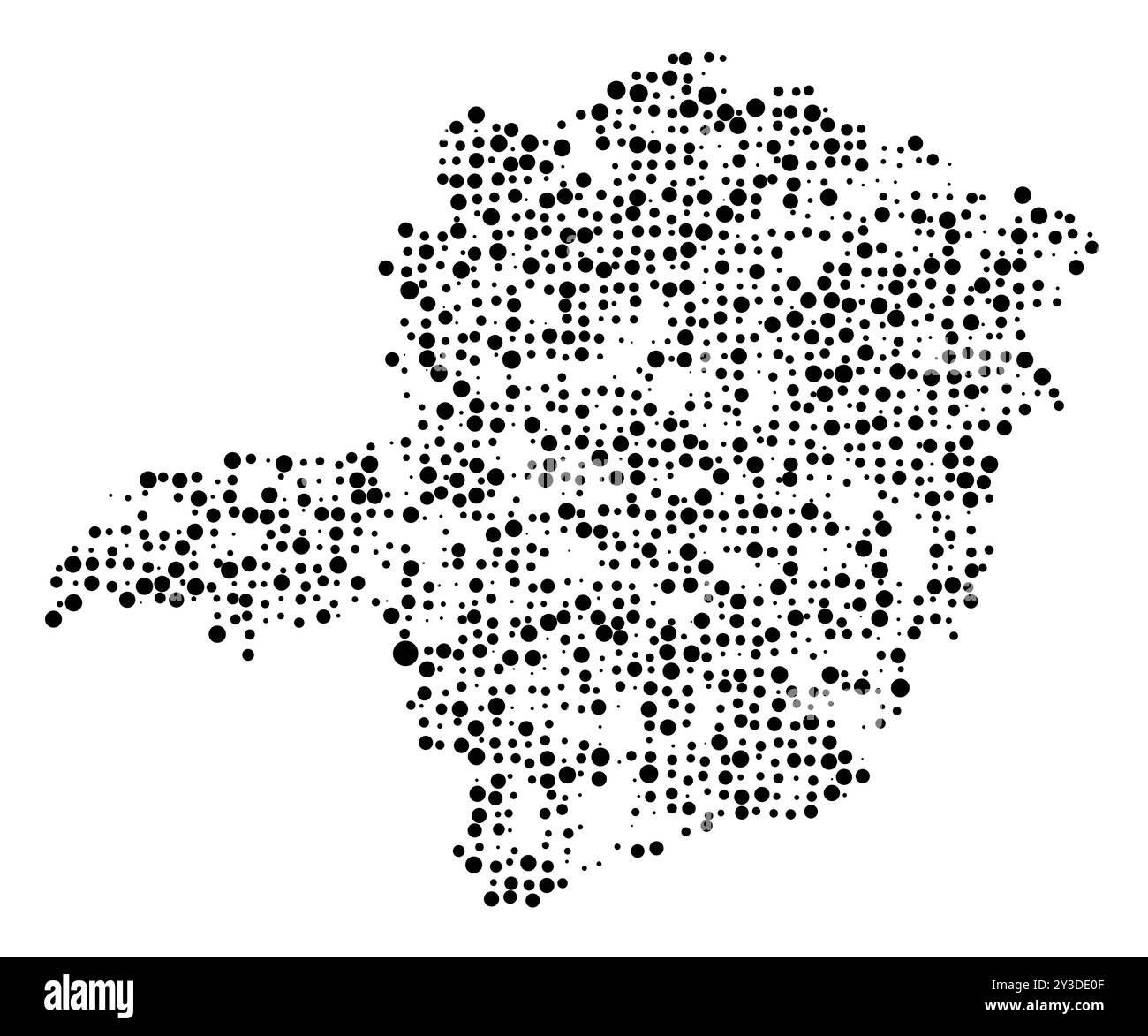 Symbol Map of the State Minas Gerais (Brazil) showing the territory with a pattern of randomly distributed black circles of different sizes Stock Vector