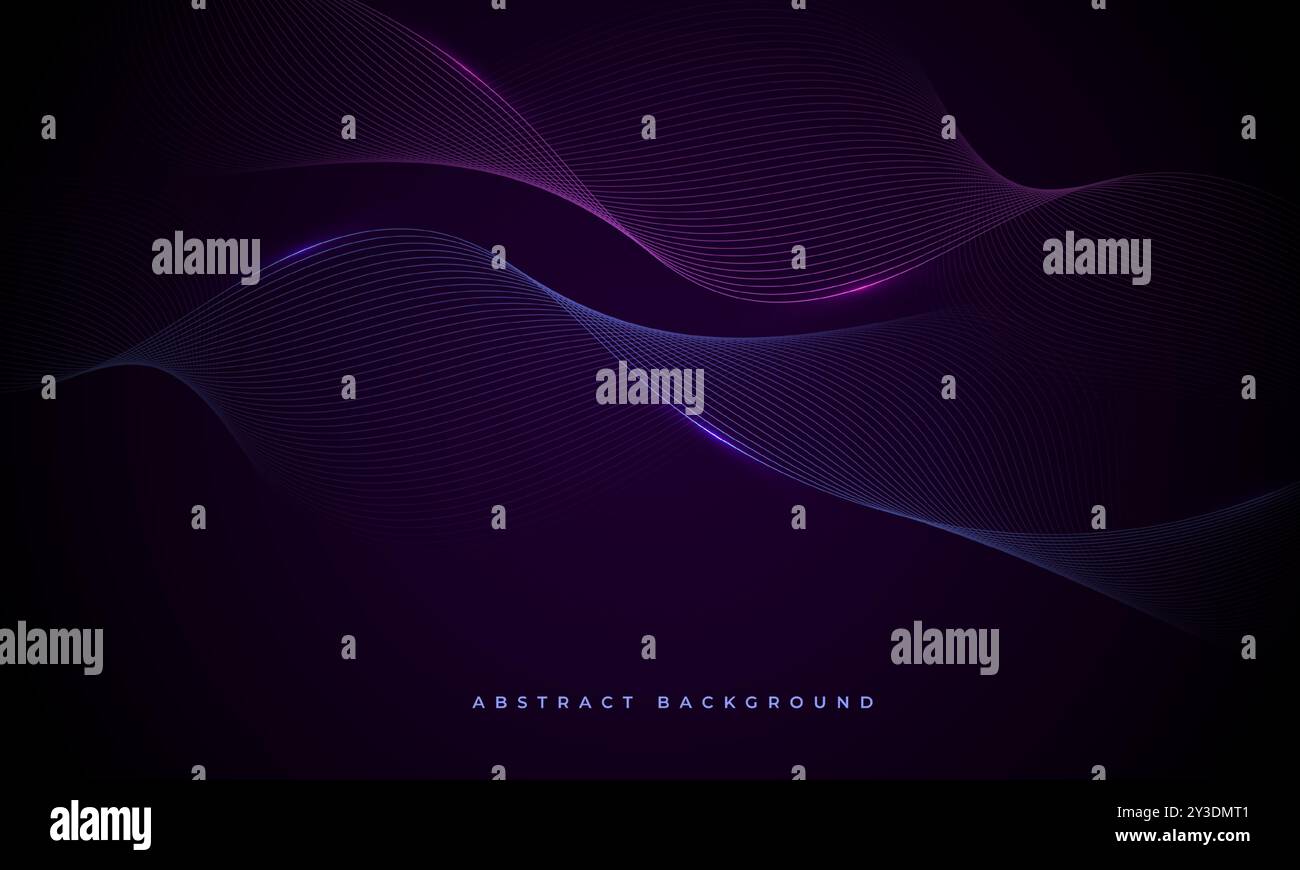 Dark abstract vector background with glowing blue and purple wavy lines ...