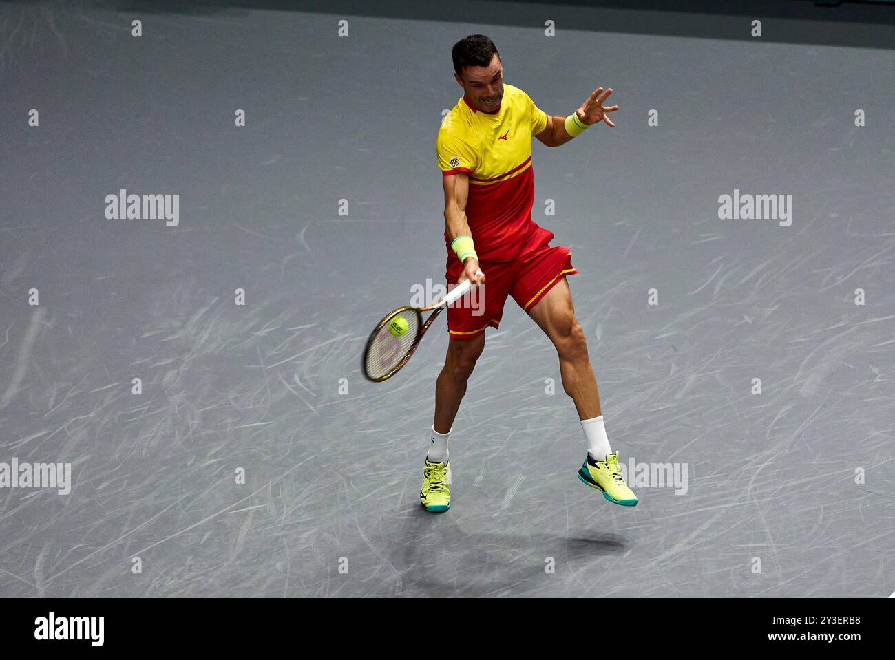 Arthur Fils of France team against Roberto Bautista Agut of Spain team during the Davis Cup Final Group B singles match 1 on September 13, 2024 at The Stock Photo
