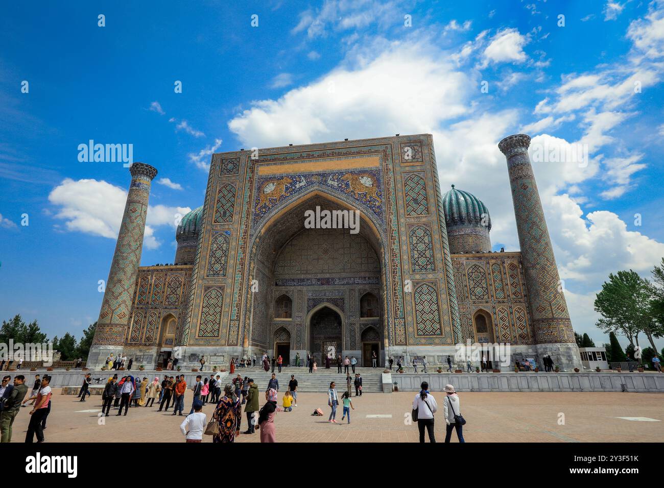 Samarkand, Uzbekistan - May 09, 2019: Registan Square with the Tourists in the Old City of Samarqand Stock Photo