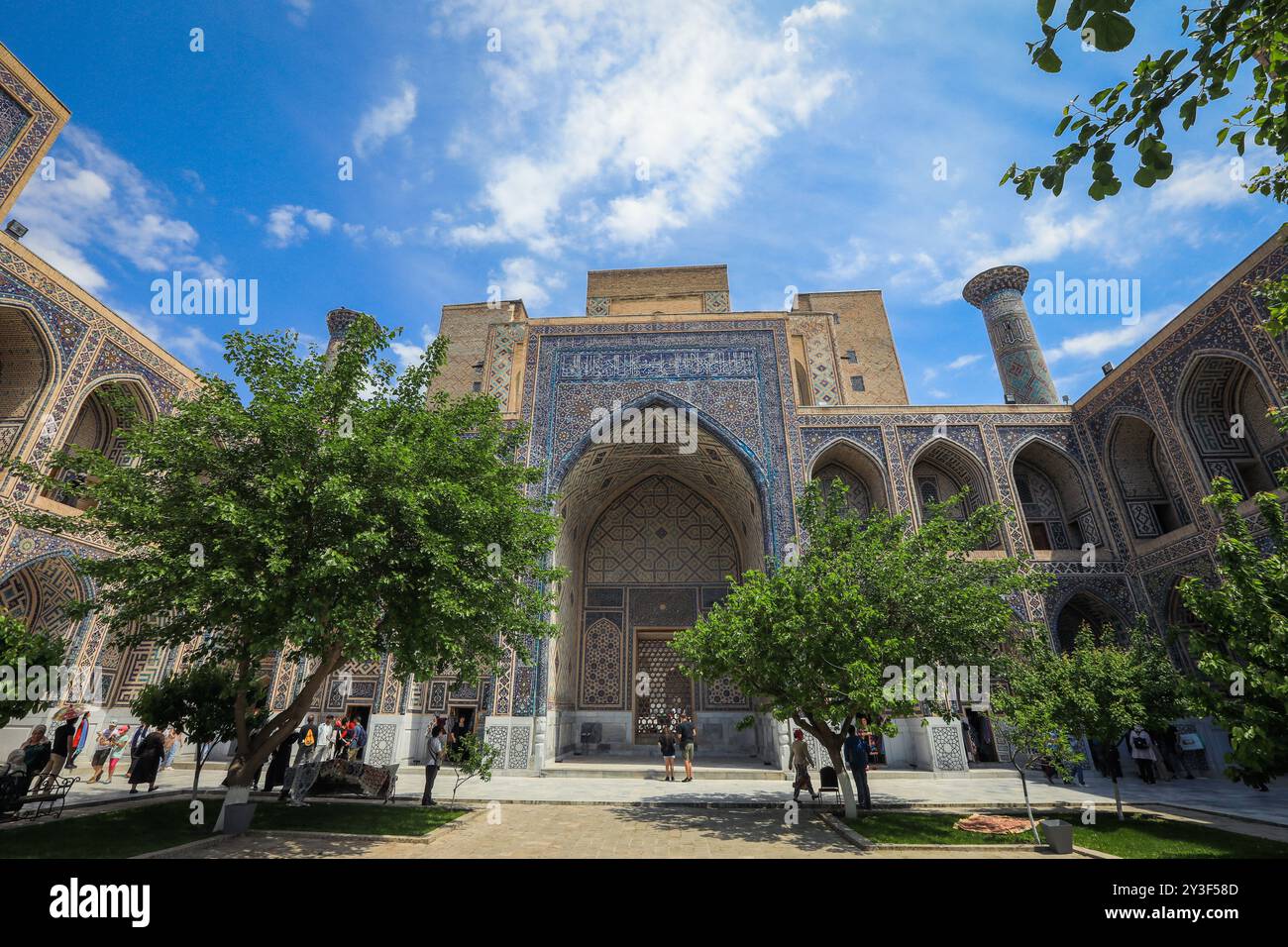 Samarkand, Uzbekistan - May 09, 2019: Registan Square with the Tourists in the Old City of Samarqand Stock Photo