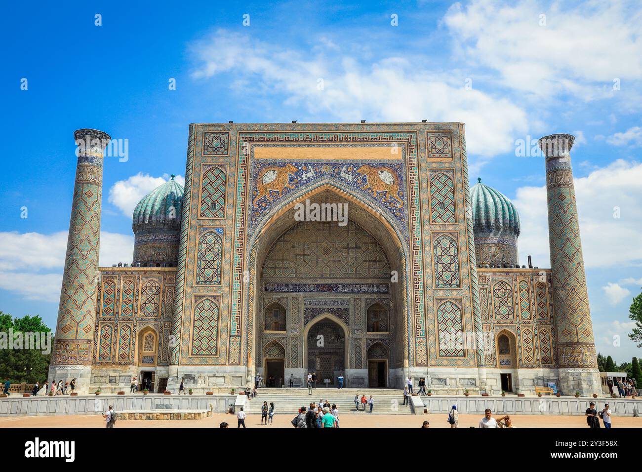Samarkand, Uzbekistan - May 09, 2019: Registan Square with the Tourists in the Old City of Samarqand Stock Photo