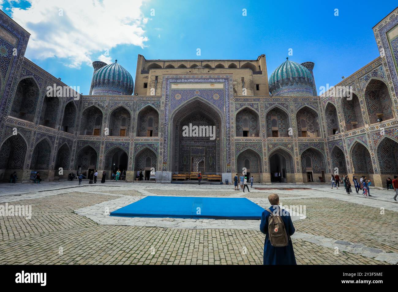 Samarkand, Uzbekistan - May 09, 2019: Registan Square with the Tourists in the Old City of Samarqand Stock Photo