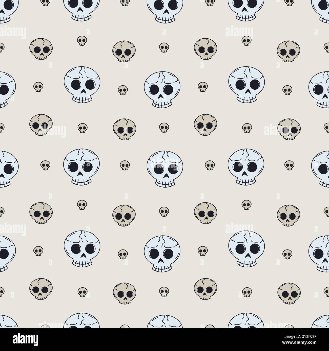 Seamless pattern with cute hand drawn Halloween skulls Stock Vector