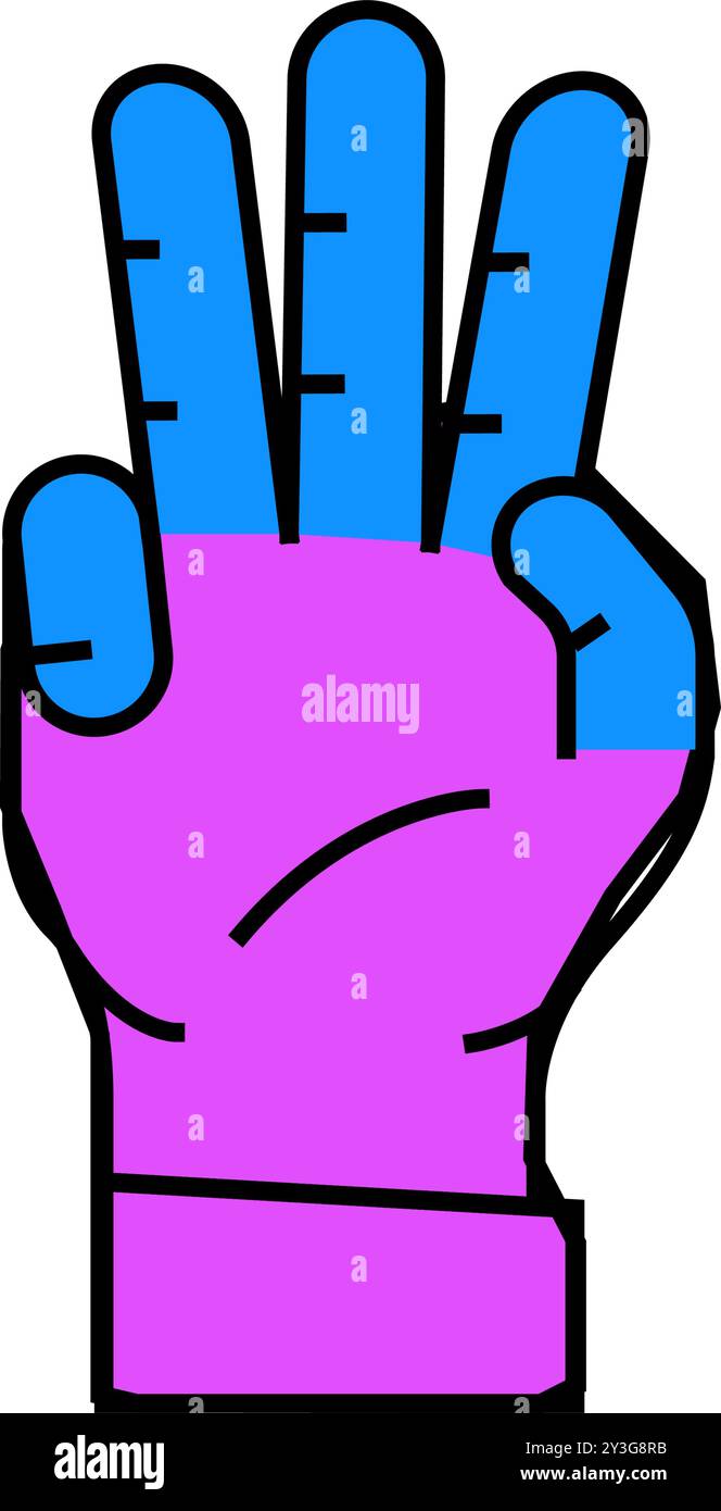 three number hand gesture icon color illustration Stock Vector Image ...