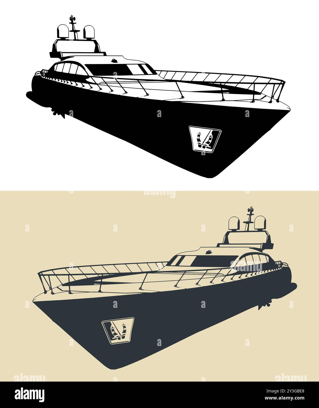 Stylized vector illustrations of a high-speed motor yacht Stock Vector ...