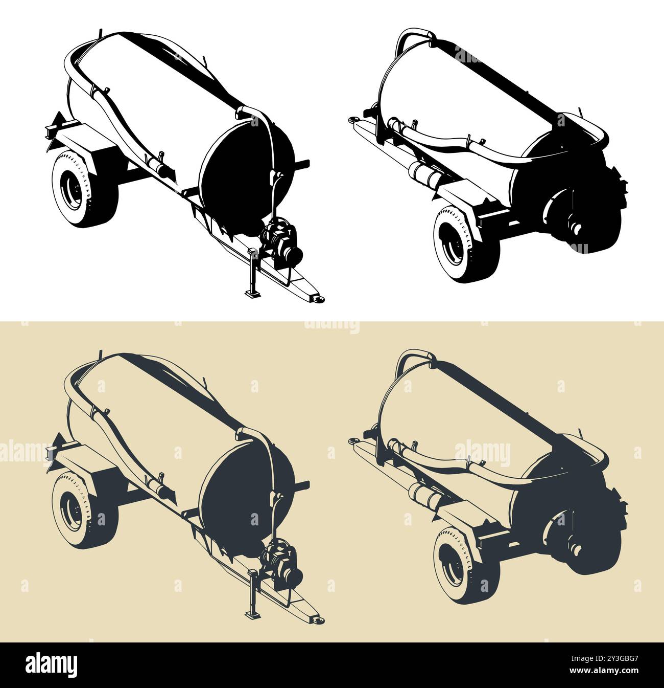 Stylized vector illustrations of a liquid manure spreader Stock Vector ...