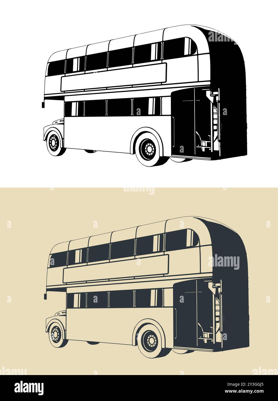 Stylized vector illustrations of a double decker bus Stock Vector