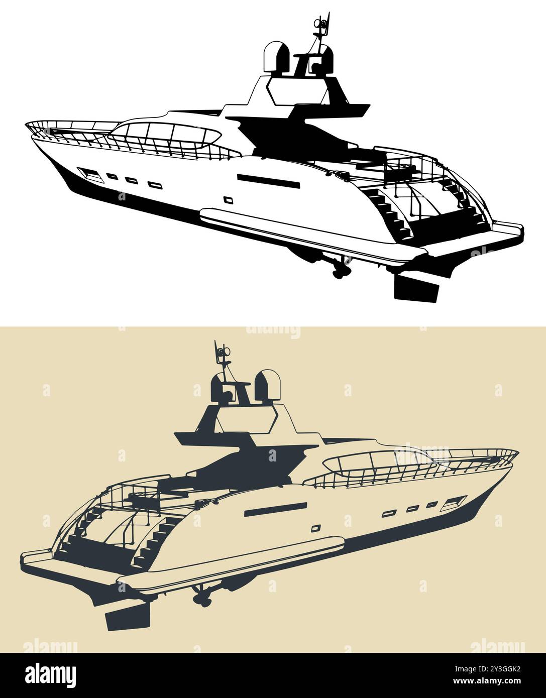 Stylized vector illustrations of a high-speed motor yacht Stock Vector ...