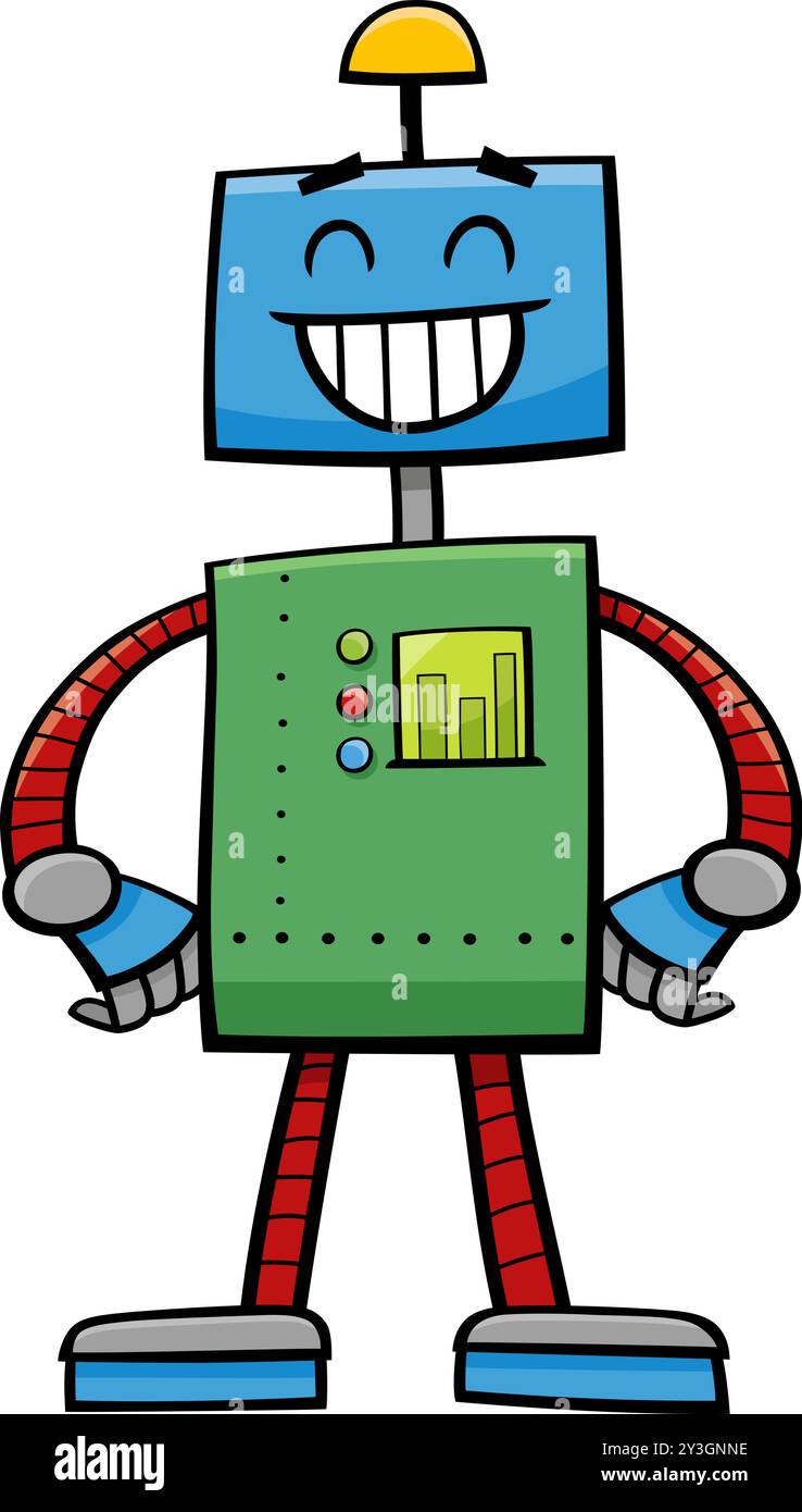 Cartoon illustration of happy robot fantasy character Stock Vector ...