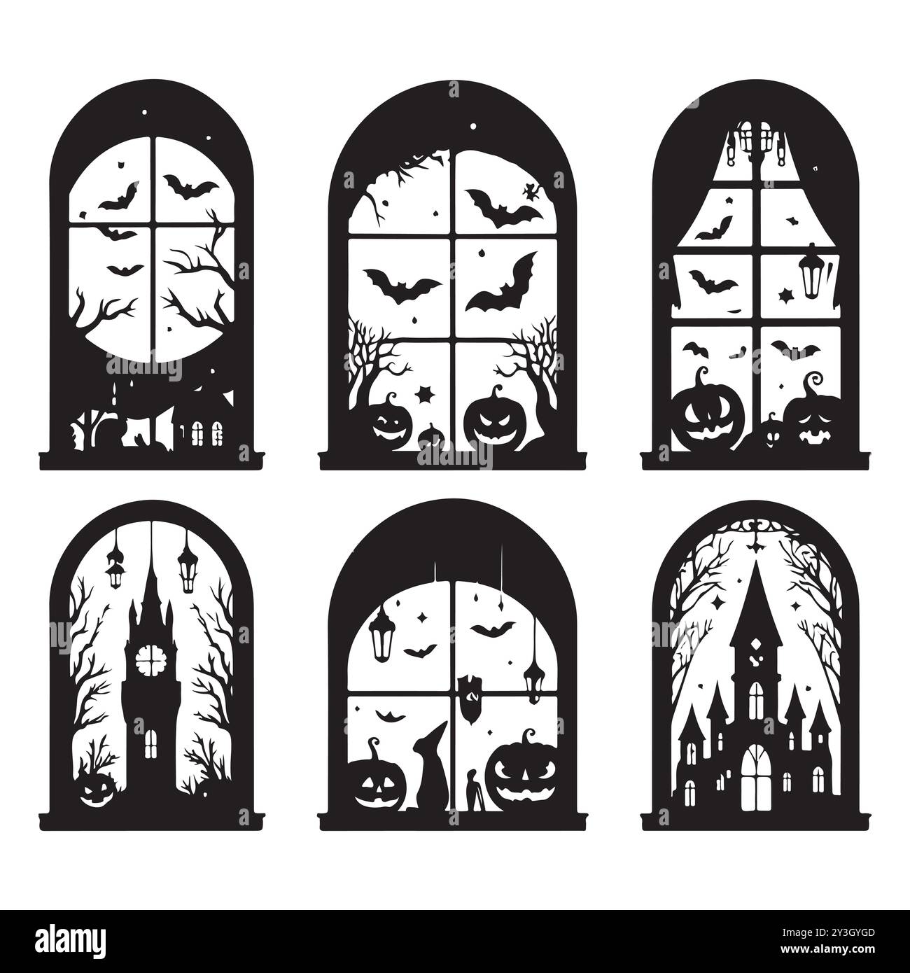 set-of-halloween-window-silhouettes-isolated-on-a-white-background-vector-illustration-stock-vector-image-art-alamy