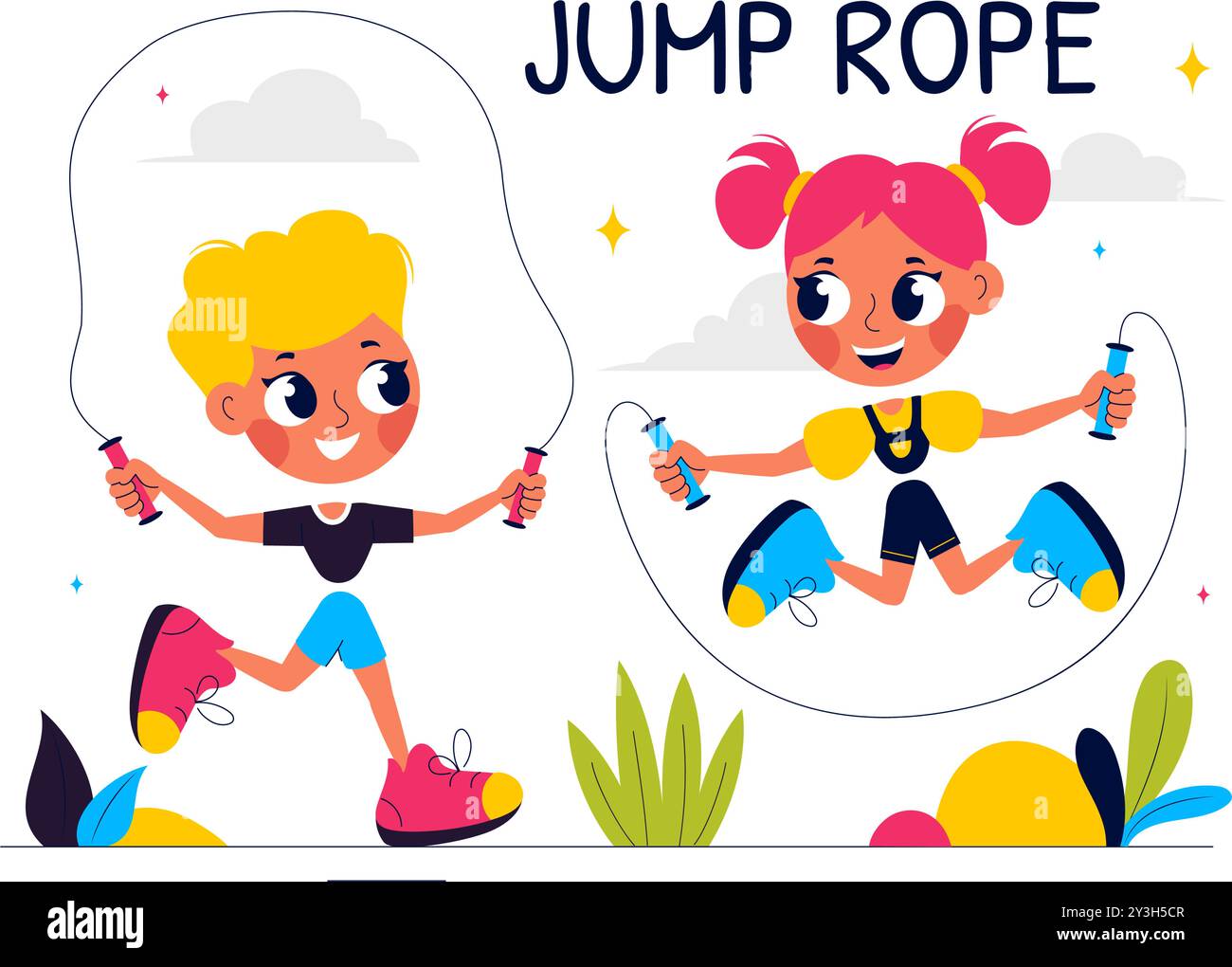 Vector Illustration of Children Playing Jump Rope Wearing Sportswear ...